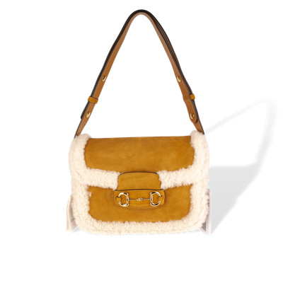 Gucci Horsebit 1955 Suede and Shearling Bag in Camel Limited Edition