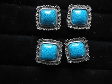 NWOT Vintage Faux Turquoise Western Gear Button Covers Square 4 Total