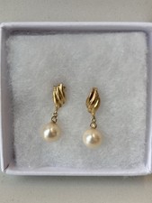 14k Diamond Yellow Gold Fine Pearl Earrings for sale