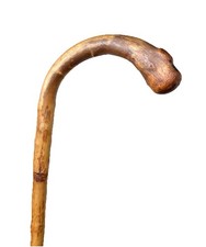 Vintage Antique Knobby Wood Shaft Brass Tip Crook Handle Walking Stick Cane 34  L
