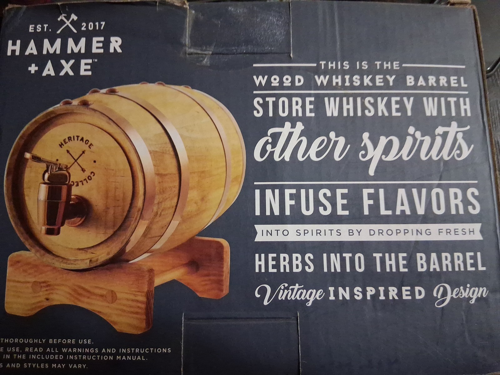 Hammer + Axe Wood Whiskey Barrel 27oz 800ml Infuses Flavors Inspired Design NIB