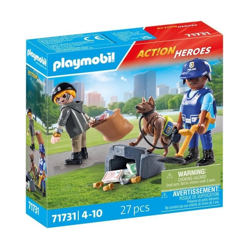 PLAYMOBIL 71731 policier policier avec chien de recherche et figurines articulées amovibles