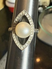 Vintage 925 Sterling Silver LUC CN Pearl Ring Size 5.5