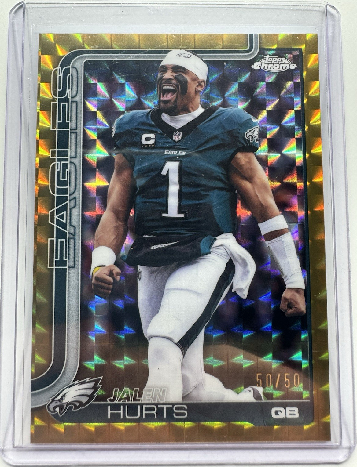 2025 Topps Chrome Jalen Hurts Image Variation Gold Geo Refractor 50/50 Eagles