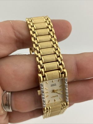 Vtg Elgin Ladies 17mm Watch Gold Tone Diamond Bezel Gold Dial 6.25
