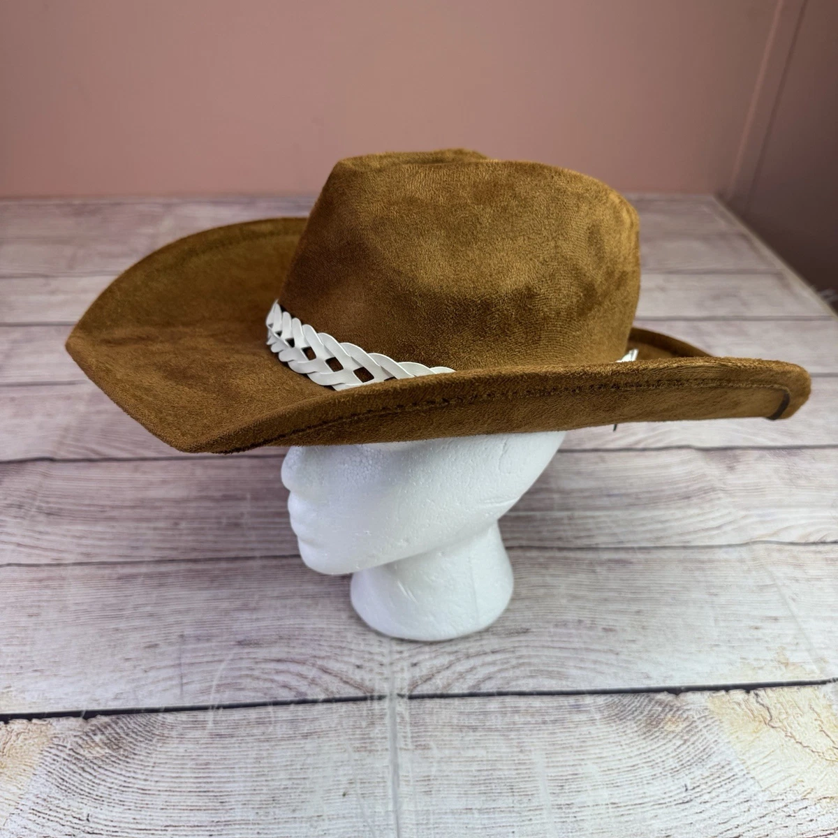Vintage Tan Suede Wide Brim Bolero Hat Braided Leather Band Size 6 3/8 51cm Women main image 2