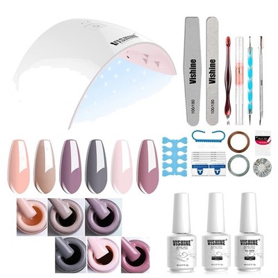 Gel Manicure Kit - 6 Colors + UV LED Lamp + Base Top Coat