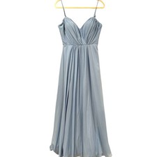 Azazie Dusty Blue Chiffon Maxi Dress Lace Back Bridesmaid Prom Formal Size 8