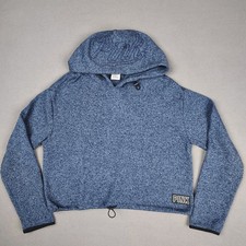 Victoria Secret Pink Hoodie Women Medium Blue Cropped Pullover Soft Cinch Waist