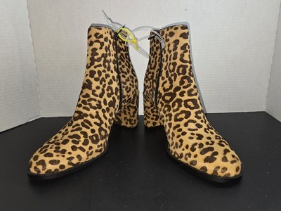 Steve Madden Womens Jozie Leopard Print Calf Hair Ankle Booties Size 9