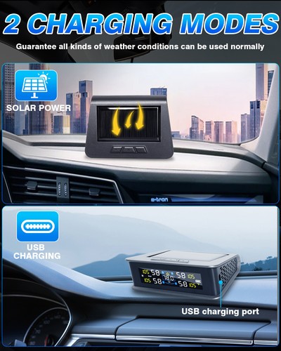 Wireless Solar TPMS LCD Car Tire Pressure Monitoring System + 4 External Sensors - Picture 6 of 9