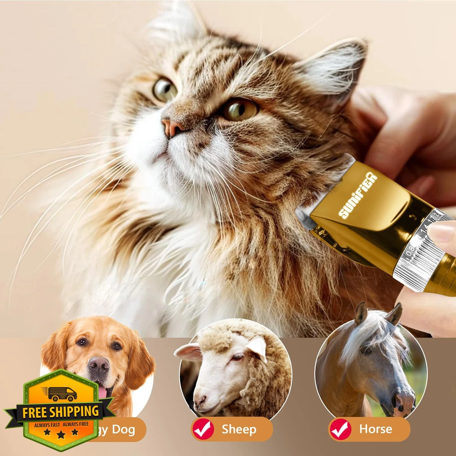 Sunifier Dog Grooming Clippers Thick Coat Gold Hair Trimmer Pet