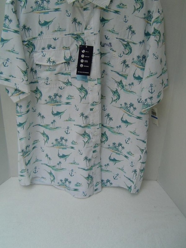 NEW MENS IZOD BRIGHT WHITE FISH PRINT SHORT SLEEVE SHIRT  SIZE XXL