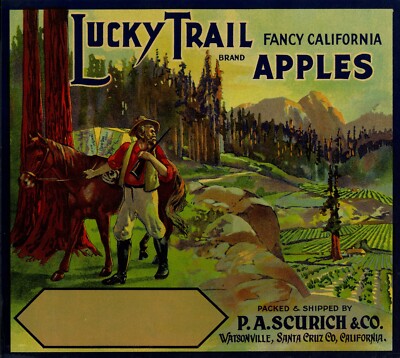 Lucky Trail Brand Apple Crate Label - Watsonville California