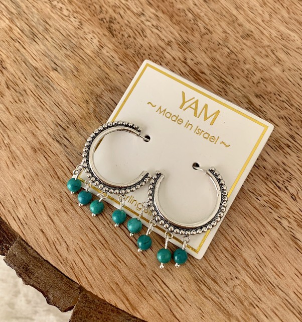 YAM Sterling Silver Earrings With Turquoise Made In Israel Retail 48