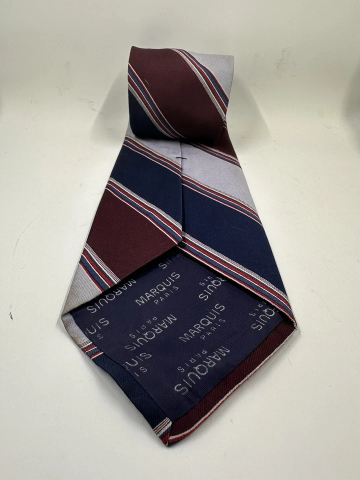 复古 Marquis Paris 蓝色白色和红色条纹领带 — 第 2/2 张图片