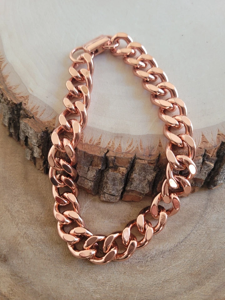 Pure Solid Copper Bracelet Arthritis Cuban Chain Curb Link Rider 11 mm Bracelet - Image 3 of 4