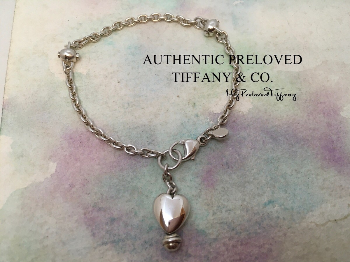 Vintage Authentic Tiffany Puff Heart Bracelet Silver