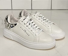 John Richmond Rhinestone Embellished Leather Fashion Sneaker White Size 36 New