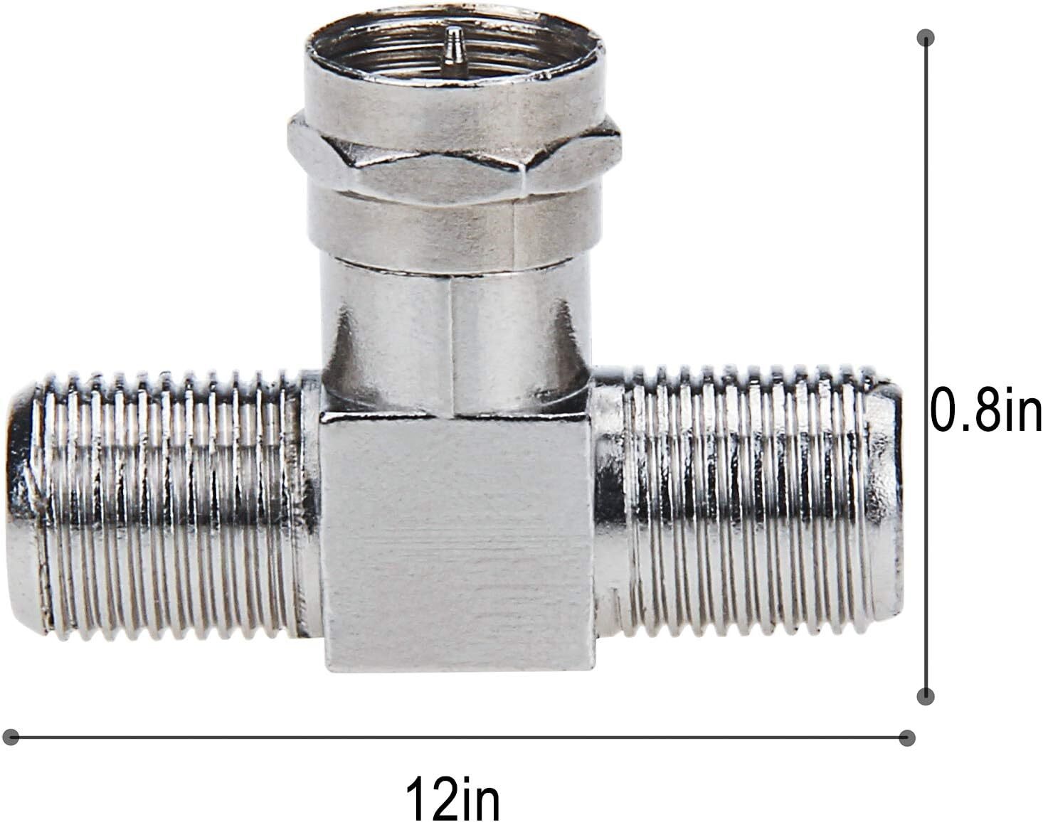 Coaxial Cable Splitter 2 in 1 Out RG6 T Connector Adapter for TV VCR 2 Pack