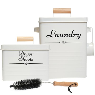 Farmhouse Metal Laundry Pods Container with Dryer Pod Sheet Holder for Laundr...