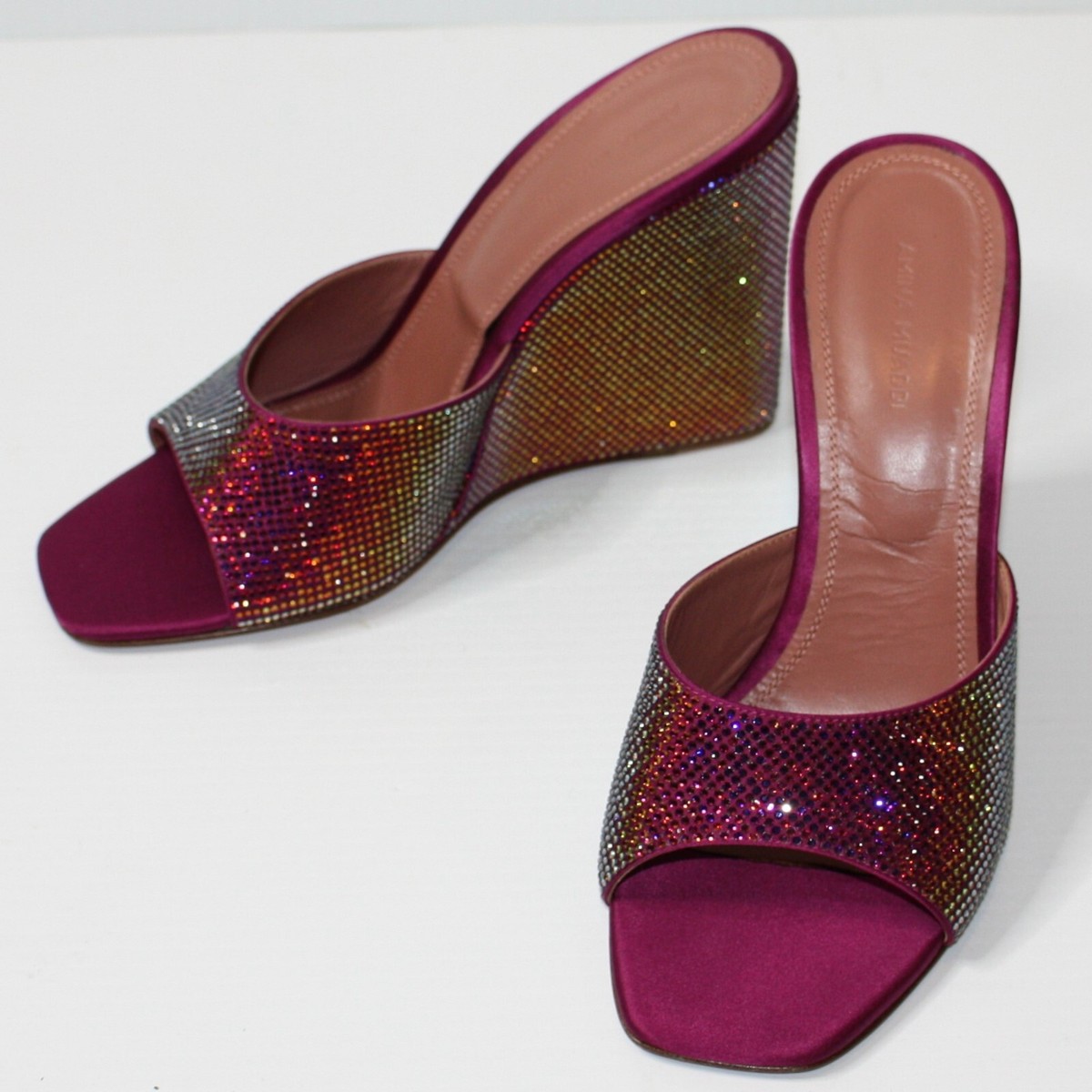 サンダル・ミュール AMINA MUADDI SANDAL (LUPITACRYSTALWEDGE SAPPHIRE) Amina Muaddi Lupita Crystal Net 95MM Mules | Saks Fifth Avenue