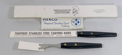 Herco Knife Cutlery Carving & Fork NOS Engraved Safety Award Brass Rivet VINTAGE