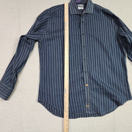 Thomas Dean Shirt Mens Large Gray Striped Button Up Long Sleeve Flip Cuff - Picture 5 of 15