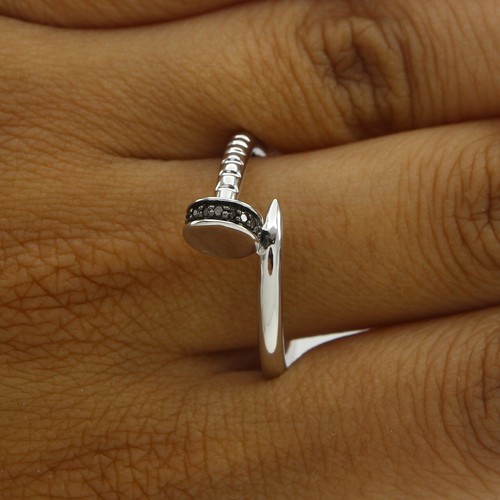 0.05 Ct Fashion Promise Ring Black Natural Diamond Solid Sterling