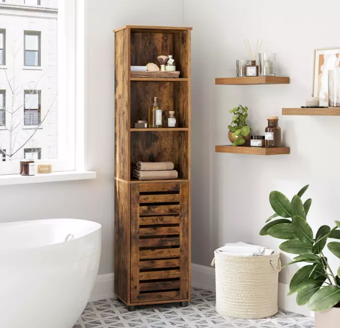 Tall Rustic Cabinet Vintage Industrial Style Storage Bathroom Display Cupboard