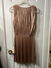 Halston Heritage Rose Gold Foil Pleated Dress Size 2 NWT