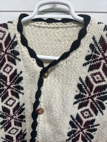 VTG Ecuador Handmade Chunky Cable Heavy Knit Wool Cardigan Sweater Large Y2K - Picture 2 of 4