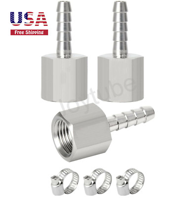 3PCS 304SS Air Hose Fitting Hose Barb Fittings 1/2'' Hose Barb x 1/4'' Female