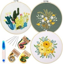 Embroidery Starter Kit with Pattern and Instructions, 3 Sets Cross Stitch Kit