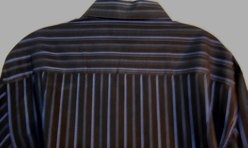 Alfani Mens Fitted Black Blue Stripes Cotton Dress Shirt Sz XL 17 32/33 Academia - Image 4 of 4