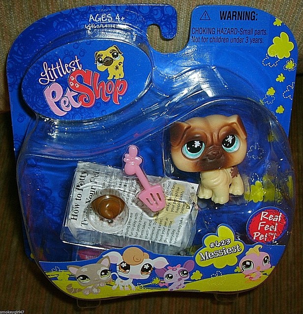Littlest Pet Shop LPS Hasbro 623 Messiest Tan Brown Pug Dog Glass Eye