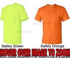 MENS Pocket T-Shirt Safety Yellow Green Orange Gildan Blended ANSI Tee S-5X NEW