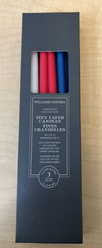 WILLIAMS SONOMA Tiny Taper Candles Red Whit -Blue 10" Set of 12
