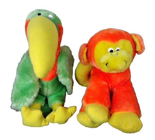2- Dole Bananimals Orange Banachimp Plush & Green Tucan Vintage 80s Stuffed Toy - Image 1