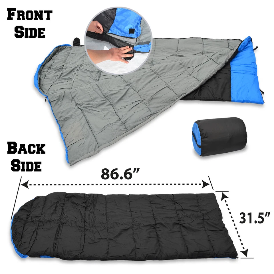 Hooded Sleeping Bag Camping Travel Envelope Blanket Sleep Bag Outdoor Up to 19℉ - Image 3 of 4
