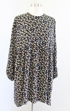 ZARA Black White Yellow Floral Print Babydoll Tunic Shift Dress Size XS Mini