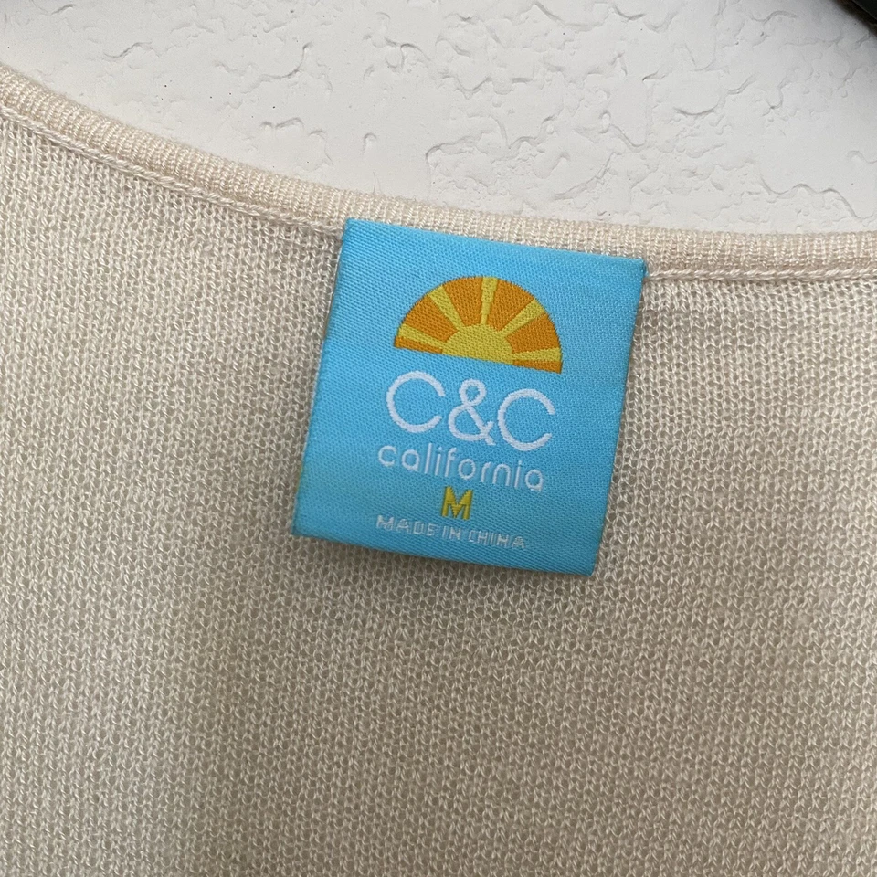 C&C CALIFORNIA Cream Scoop Neck Knit Top MEDIUM Silk Cashmere Tie Sweater F95 - Image 2 of 4