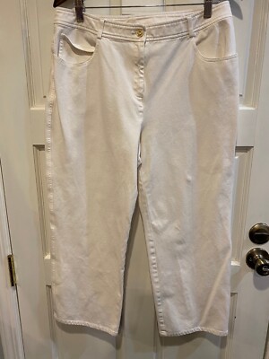 St. John White Jean Capri Cropped Pants Cotton Stretch Womens Size 12