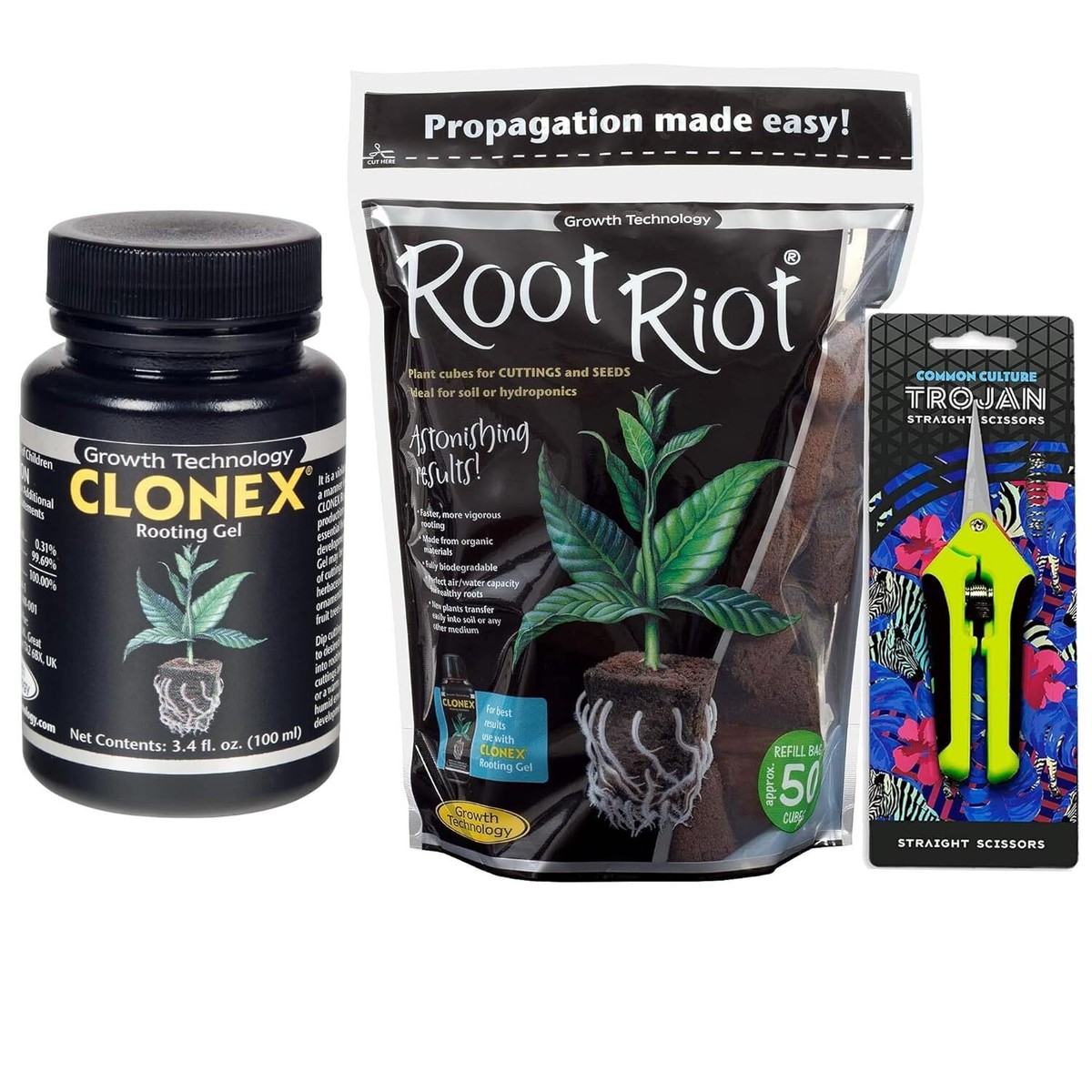 Clonex Rooting Gel 100ml + Root Riot Plugs 50 Pack + Trimming Scissors  Bundle | eBay