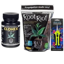 Clonex Rooting Gel 100ml + Root Riot Plugs 50 Pack + Trimming Scissors Bundle