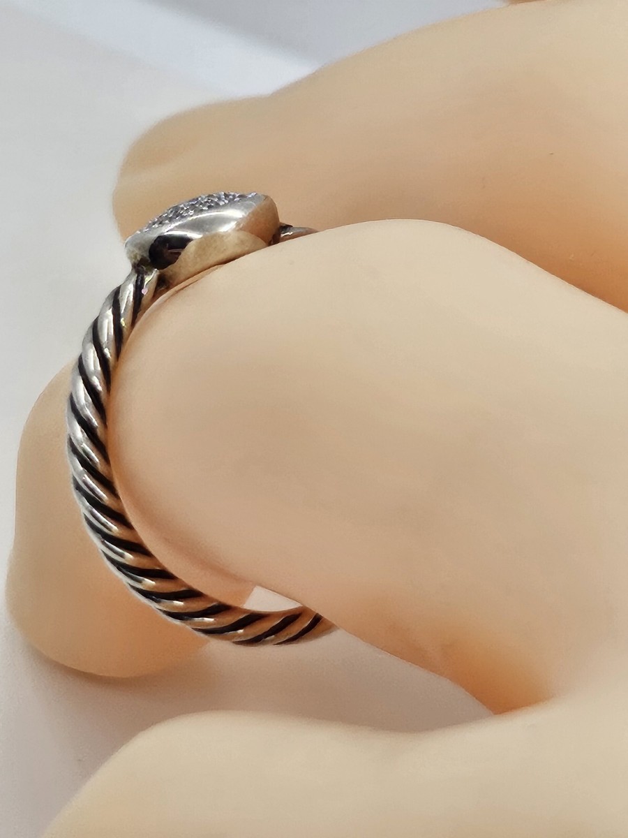 David Yurman Stack Ring Pave Oval Diamonds ,Size ,Sterling Silver