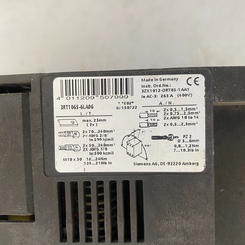 Siemens 3RT1065-6LA06 Sirius Power Contactor 3RH1921-1DA11 33A 132kW @400V - Picture 5 of 6