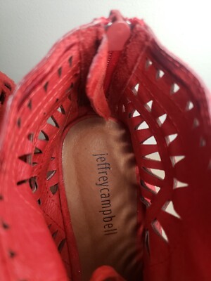 Jeffrey Campbell Red Suede Rodillo Hi Wedge Peep Toe Sandal Size 
