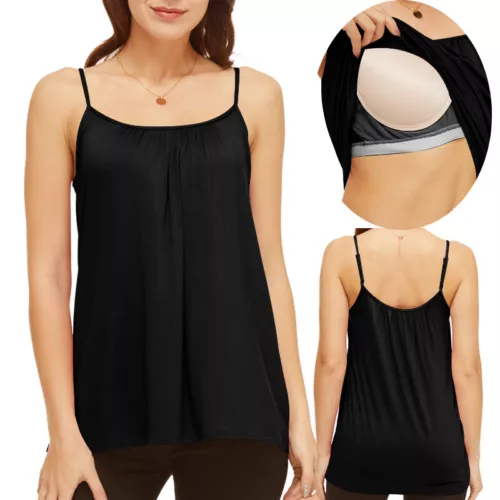 TANK TOP Womens Stretch Long Workout Fitness Sport Yoga Built in Bra Basic Top - Picture 36 of 61