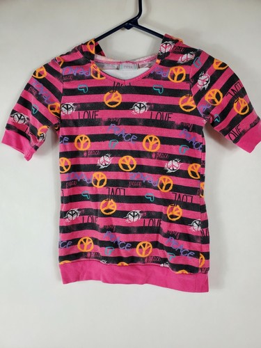 Piper Brand girls size M(7-8) short sleeve Love Peace print hooded sweater top - Picture 4 of 6